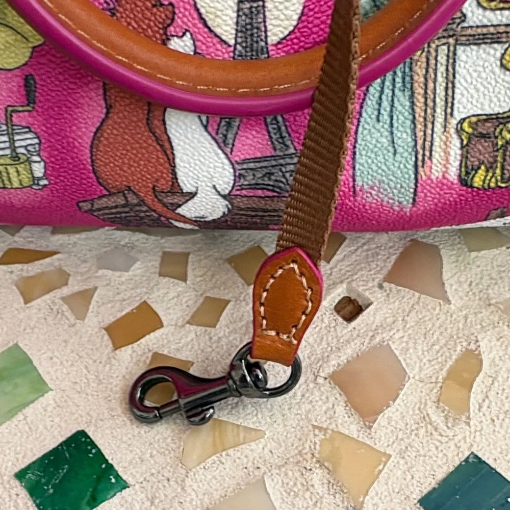 Dooney & Bourke Hot Pink Paris Cats Satchel with Tan Trim - Picture 4 of 9